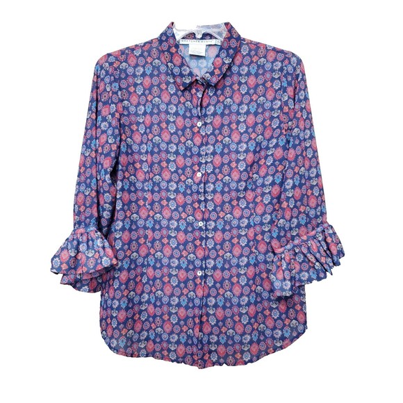 Gretchen Scott Multicolor Medallion Print Bell Sleeve Button-Up Tunic Goddess L - Picture 1 of 6